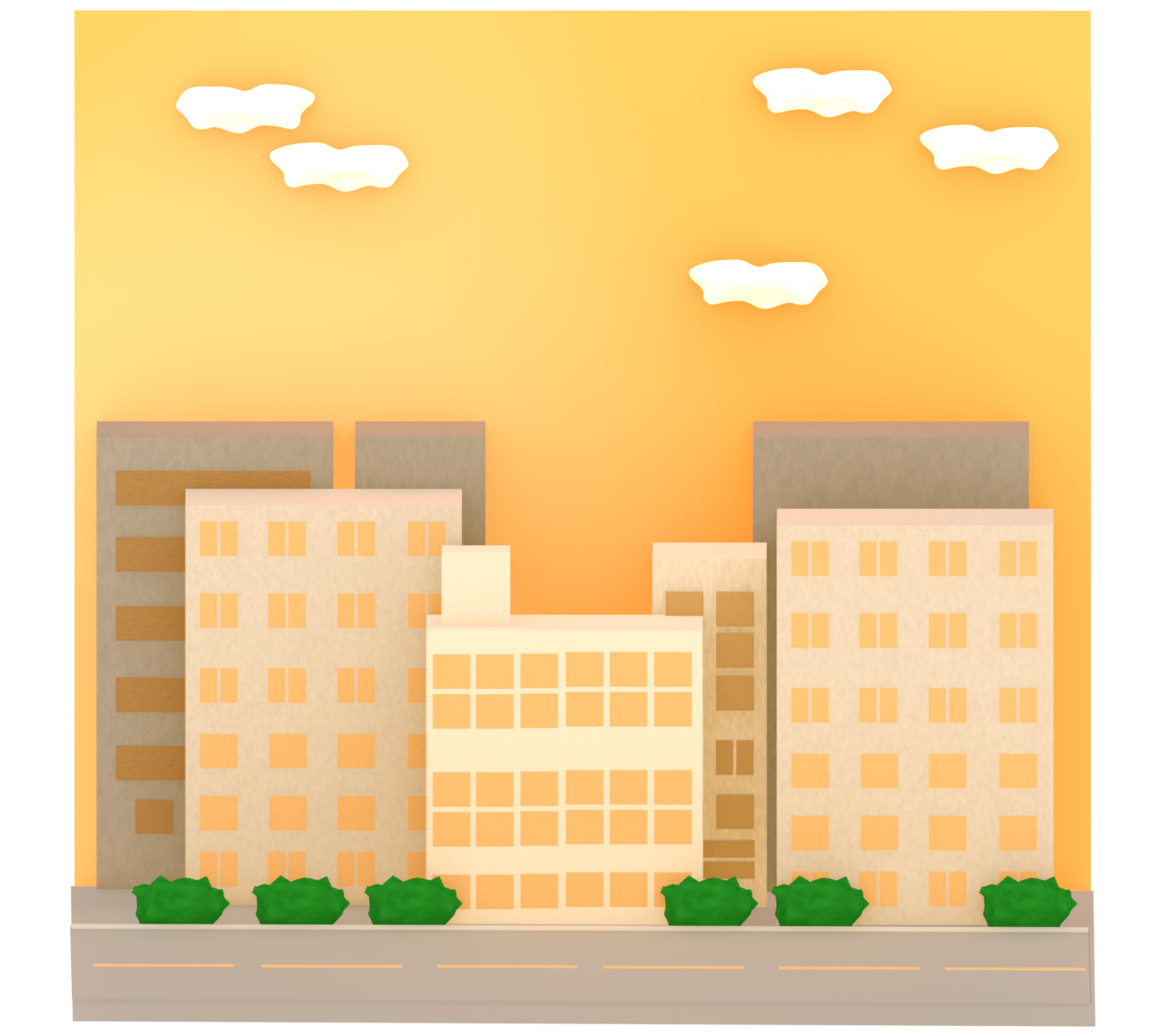 夕方のオフィス街のイラスト