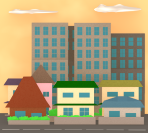 夕方の住宅街のイラスト