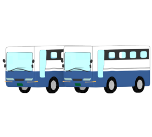 横に並ぶ高速バスのイラスト