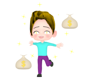目がお金マークになる男性のイラスト