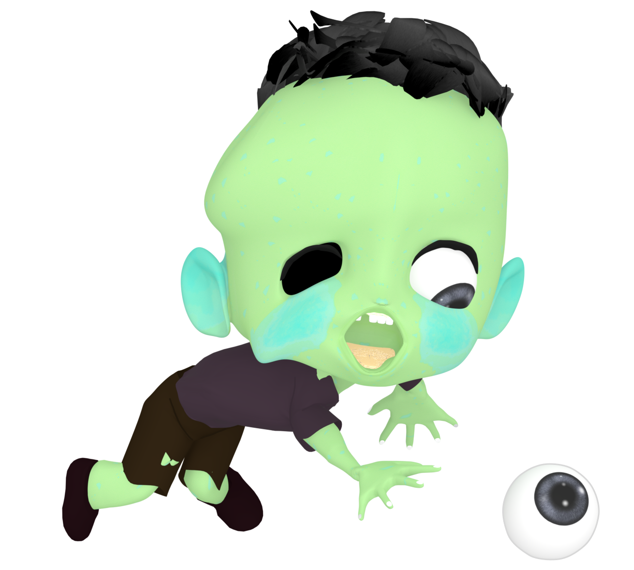 目玉が取れるゾンビのイラスト