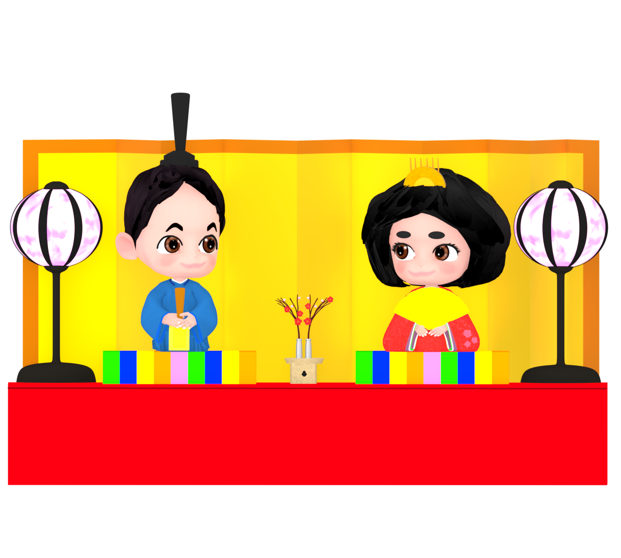 向き合う雛人形のイラスト