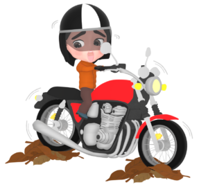 落ち葉で滑るバイクのイラスト