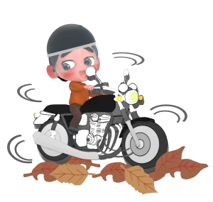 落ち葉で滑るバイクのイラスト