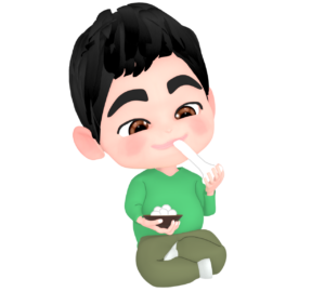 お餅を食べる太った男性のイラスト