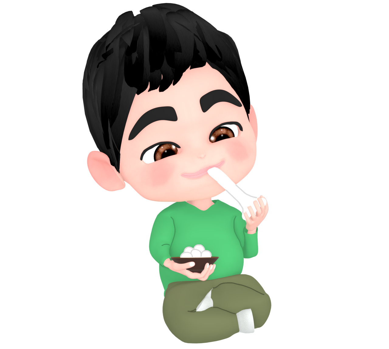 お餅を食べる太った男性のイラスト