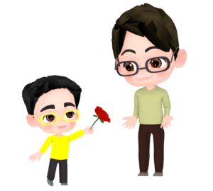 父の日に薔薇を贈る男の子のイラスト