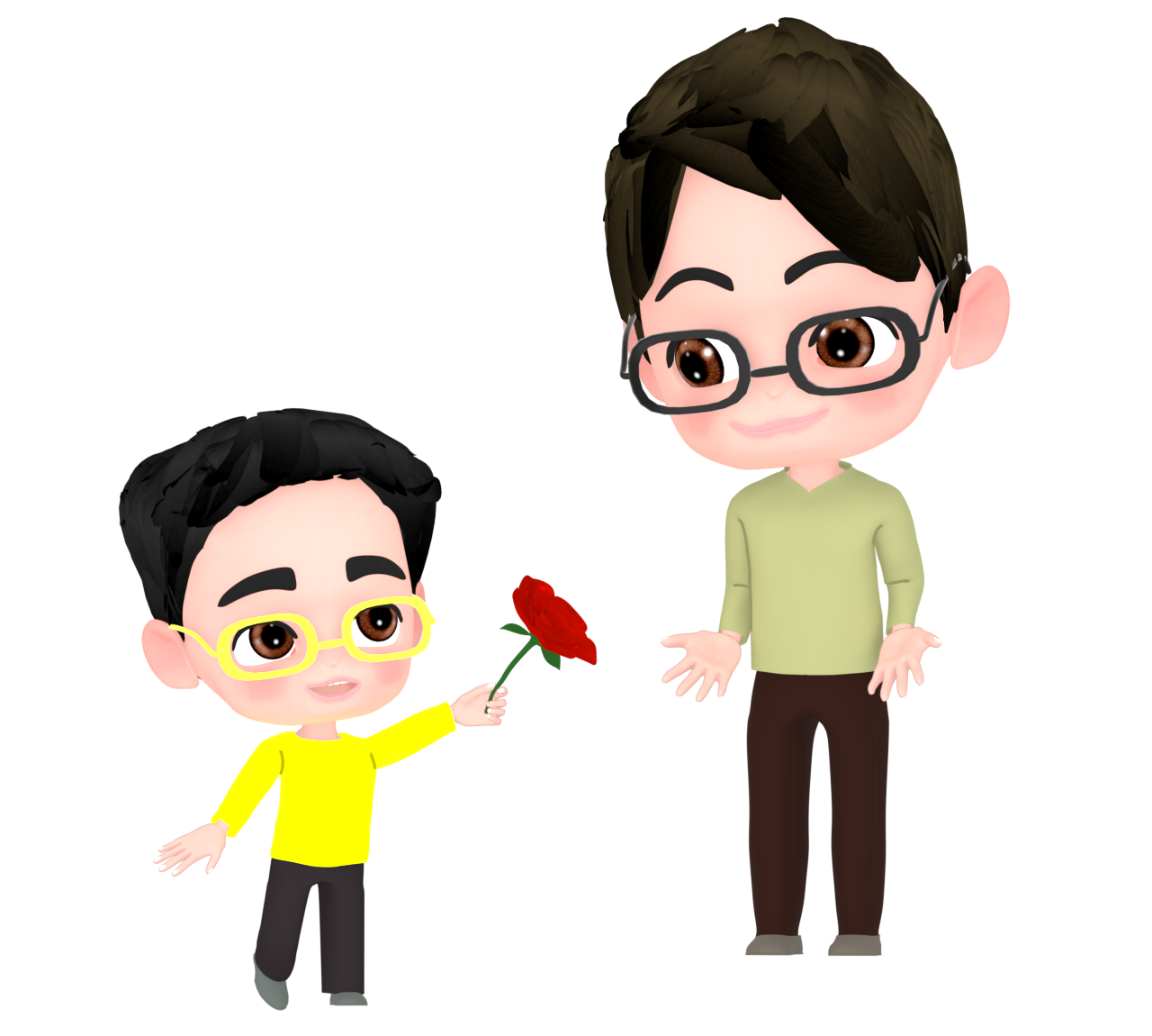 父の日に薔薇を贈る男の子のイラスト