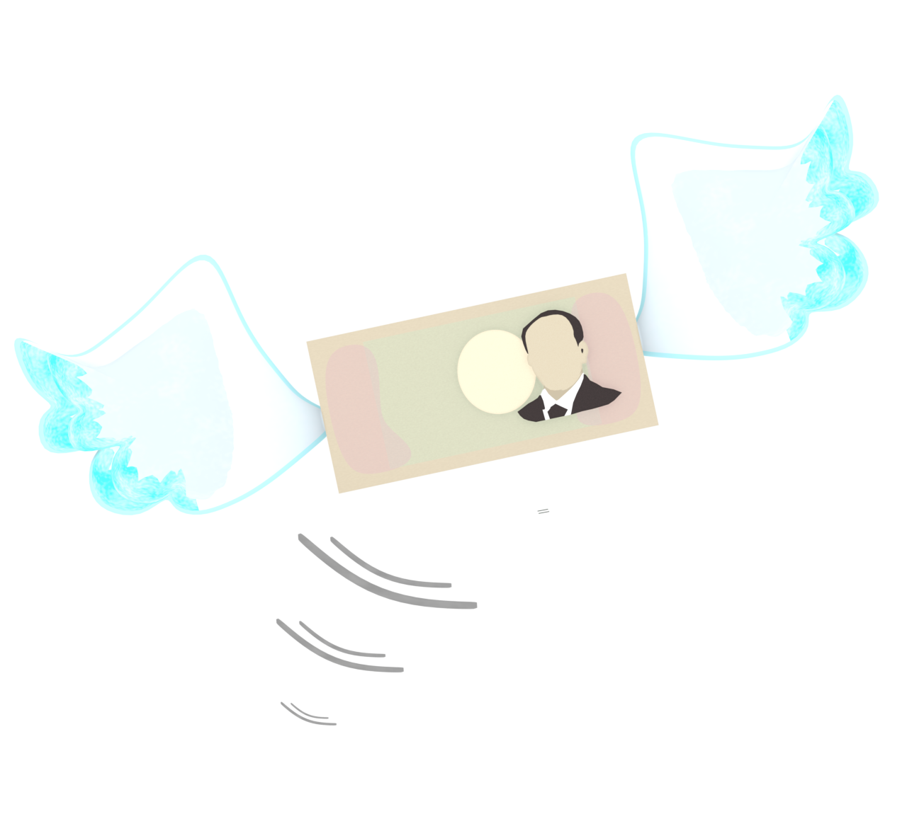 羽が生えて飛んでいくお札のイラスト 6 羽が生えて飛んでいくお札のイラスト