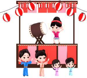 お祭りの盆踊りのイラスト