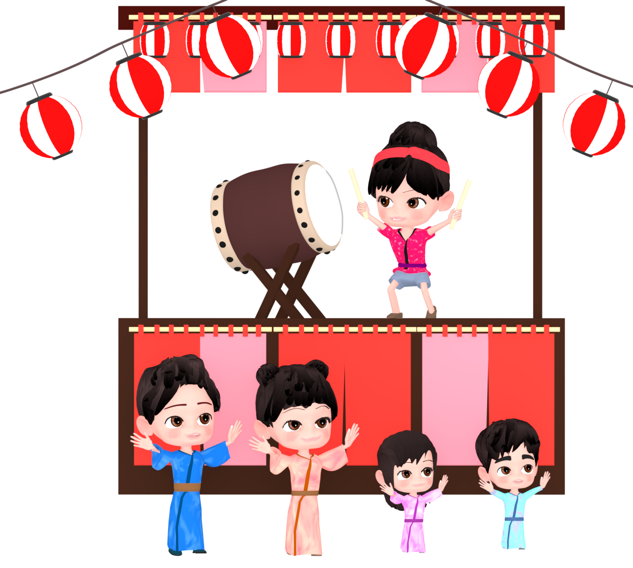 お祭りの盆踊りのイラスト