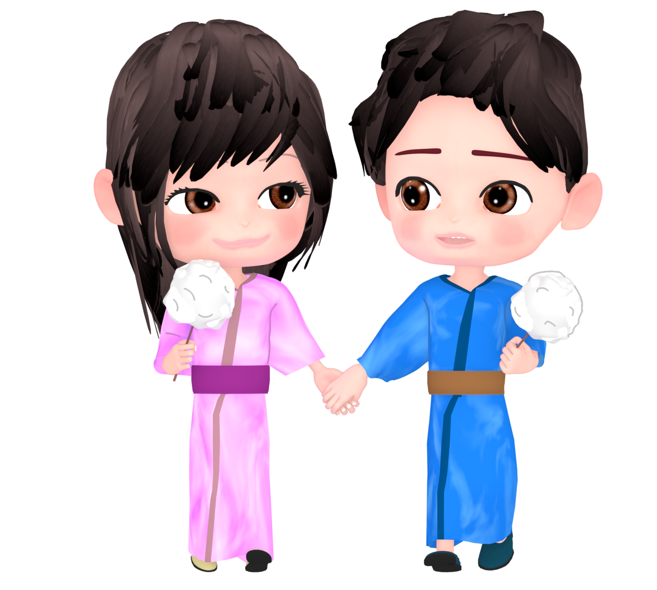 お祭りで綿菓子を食べるイラスト