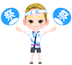 法被で日本のお祭りを楽しむ外国人のイラスト