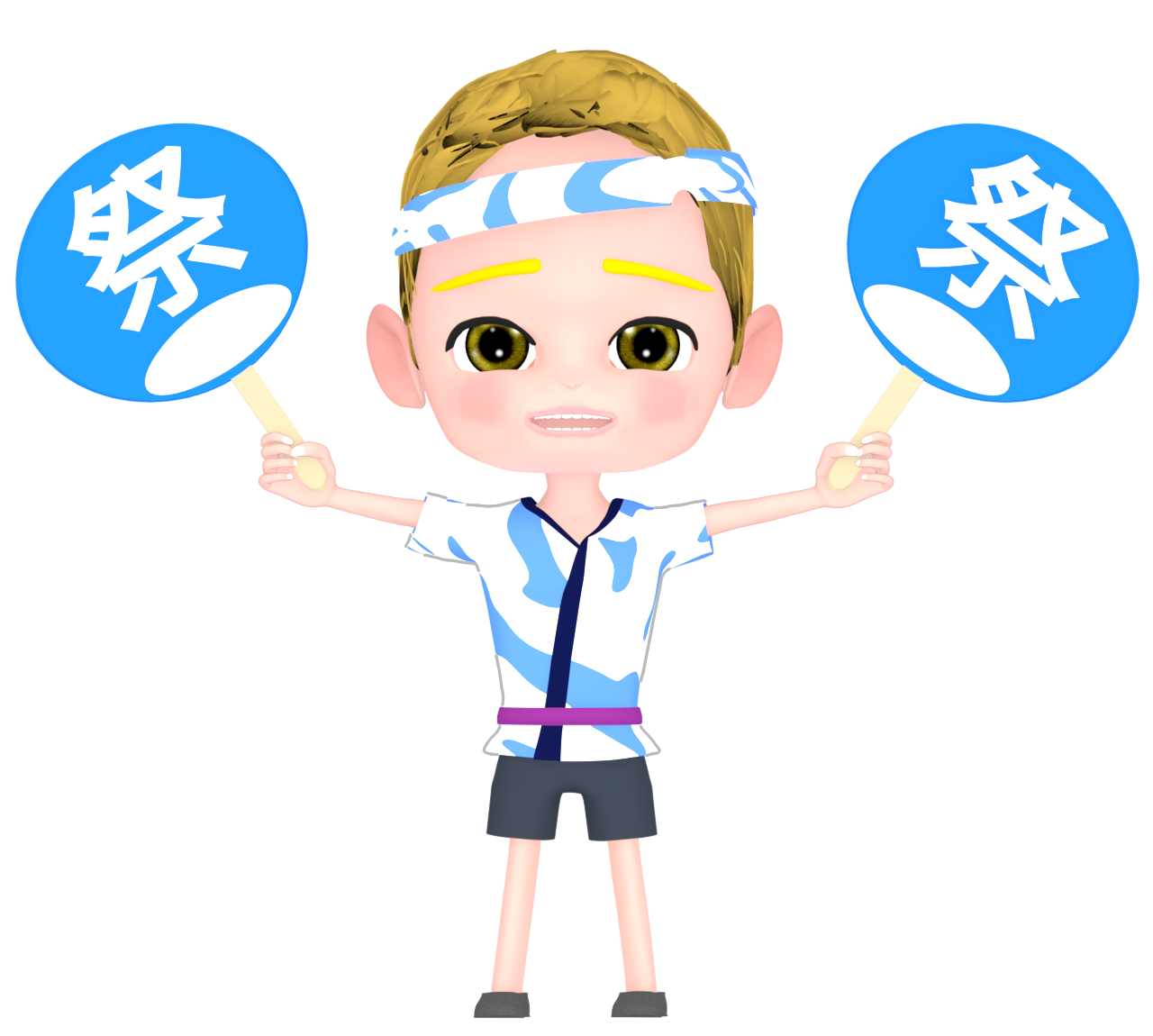 法被で日本のお祭りを楽しむ外国人のイラスト