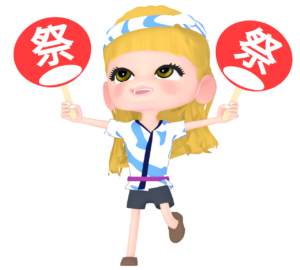 お祭りを楽しむ外国人女性のイラスト