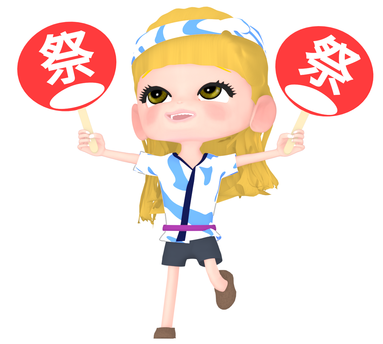 お祭りを楽しむ外国人女性のイラスト