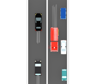 消防車と路肩に一時停止をする車のイラスト