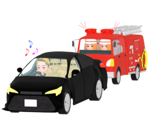 消防車の邪魔になる自動車のイラスト
