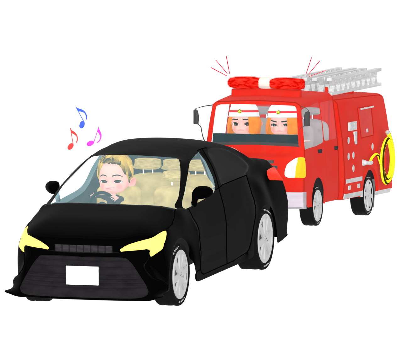 消防車の邪魔になる自動車のイラスト