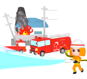 消火活動をする消防士のイラスト