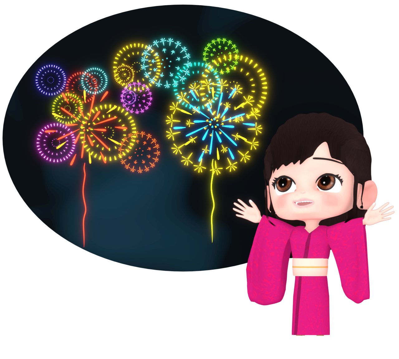 打ち上げ花火を見る女の子のイラスト