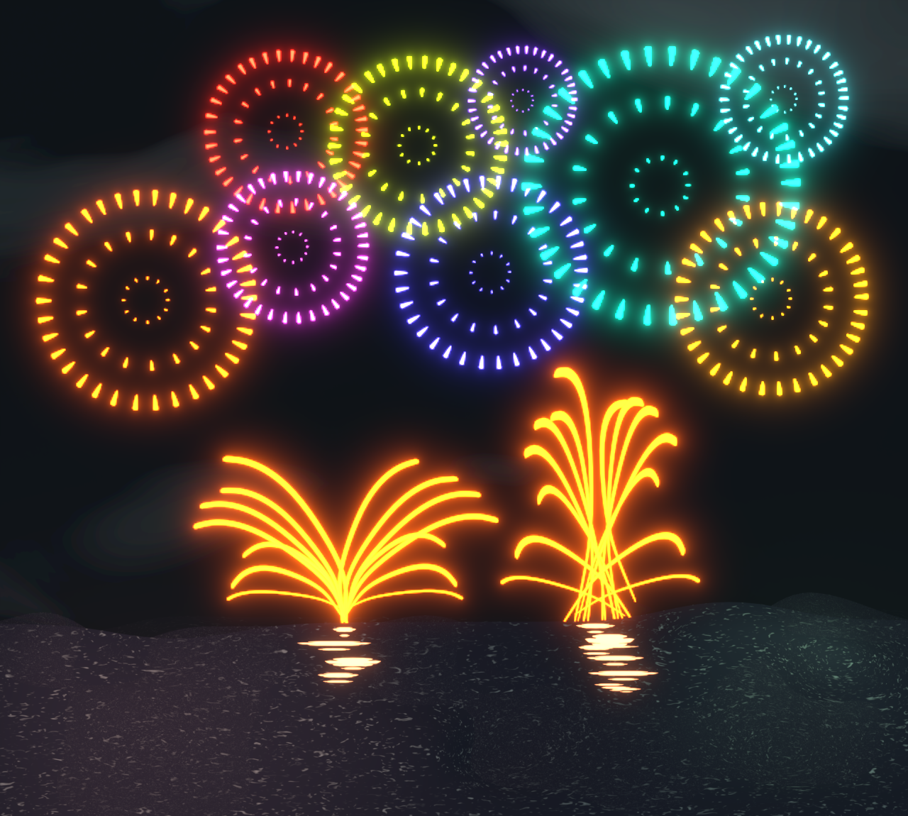 海上打ち上げ花火のイラスト