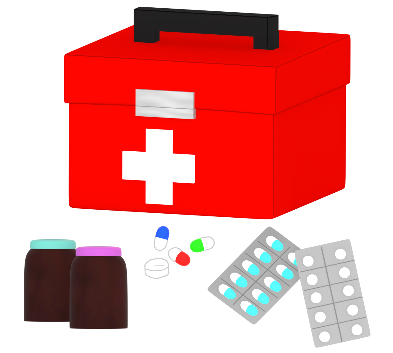 救急箱と薬のイラスト