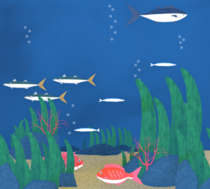 海の中を泳ぐ魚のイラスト
