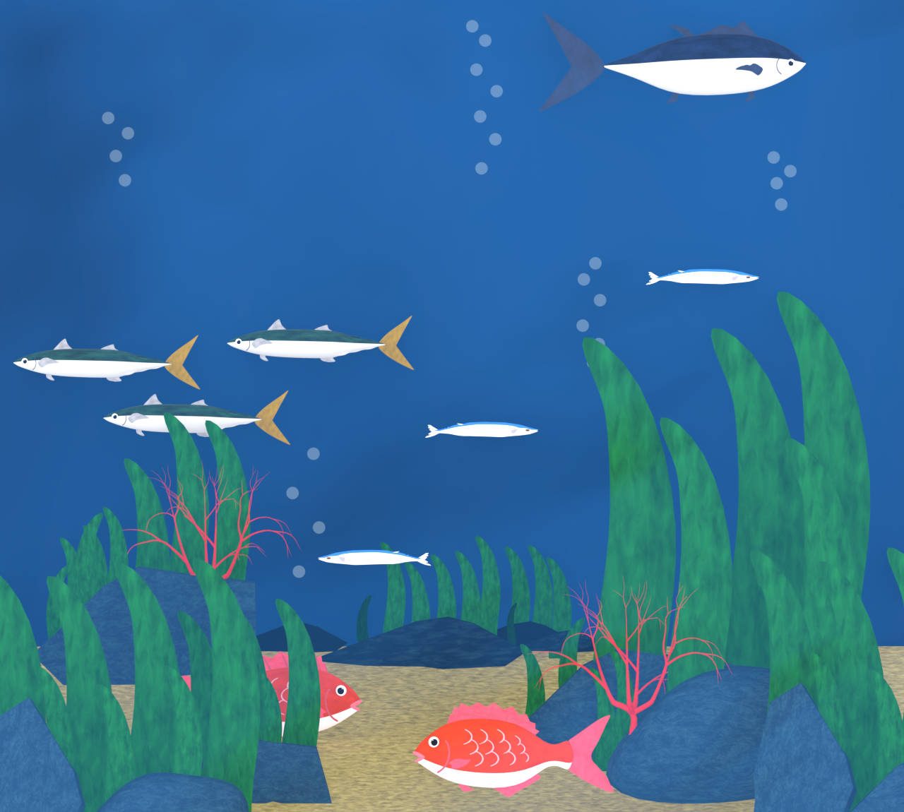海の中を泳ぐ魚のイラスト