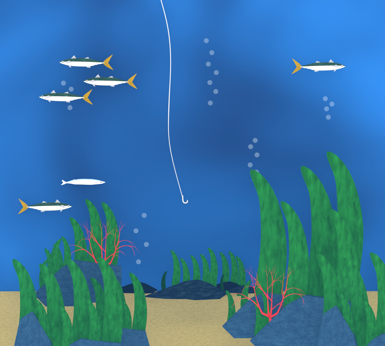 海の中の釣り針のイラスト