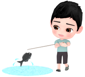 魚釣りをする男の子のイラスト
