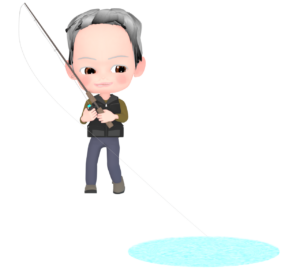 魚釣りをするおじいちゃんのイラスト