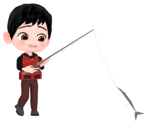 魚釣りをする男性のイラスト
