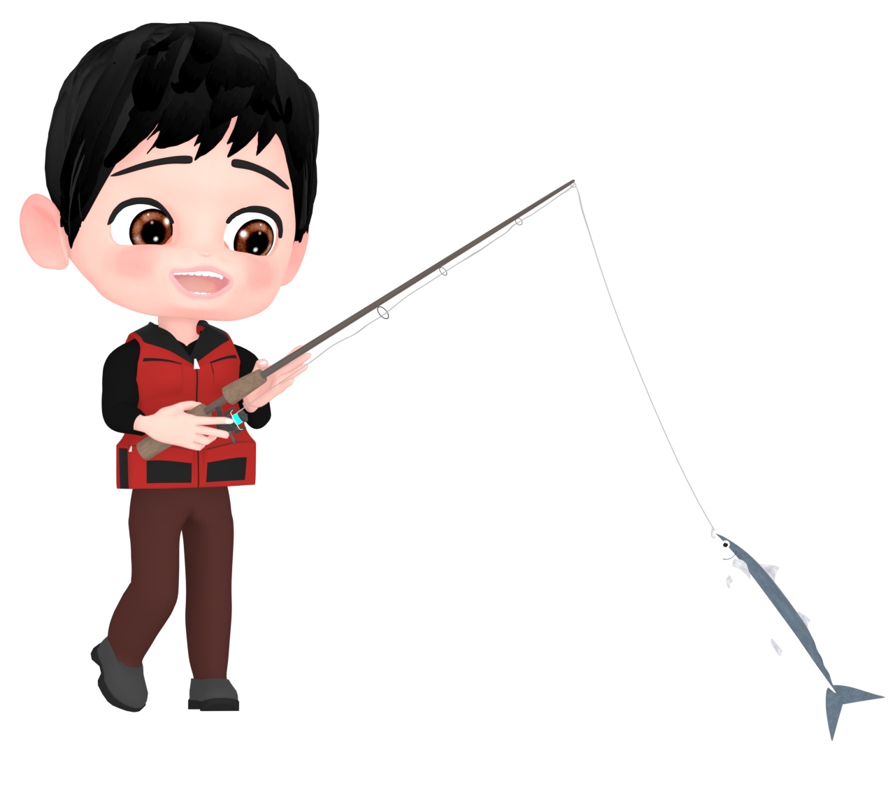 魚釣りをする男性のイラスト