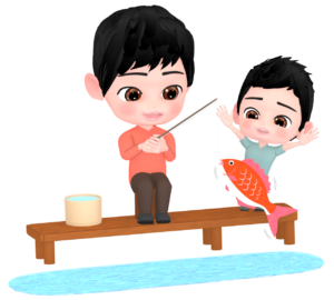 釣り堀の大人と子どものイラスト