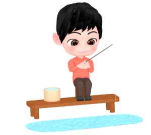 釣り堀をする男性のイラスト
