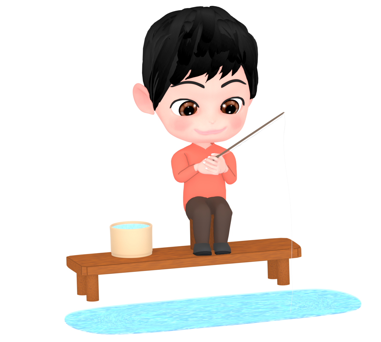 釣り堀をする男性のイラスト