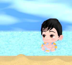 浮き輪で海に浮かぶ男の子のイラスト