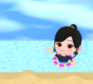 浮き輪で浮かぶ女の子のイラスト