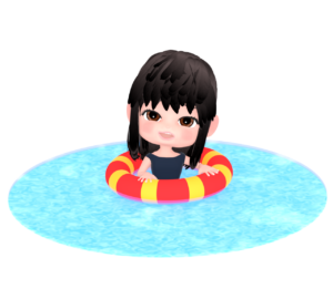 浮き輪で浮かぶ女の子のイラスト