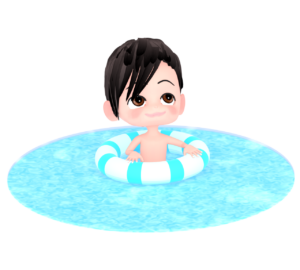 浮き輪で泳ぐ男の子のイラスト