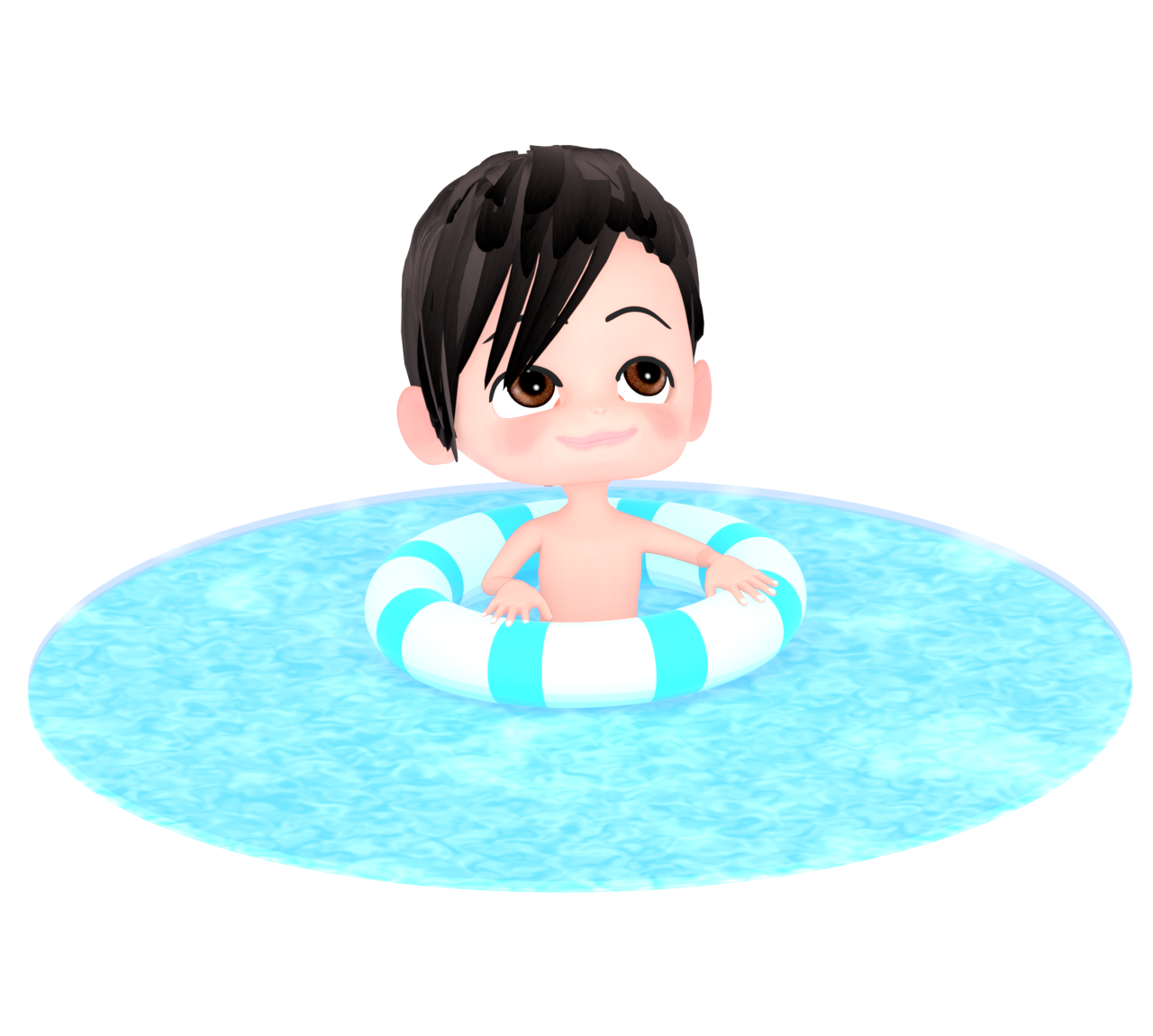 浮き輪で泳ぐ男の子のイラスト