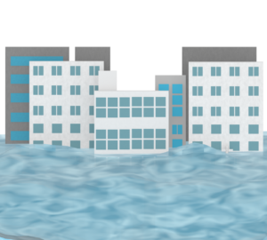 洪水でビルが浸水をするイラスト