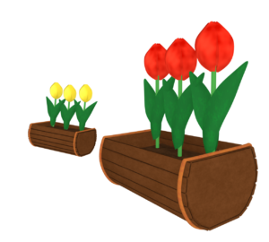 並んだ花壇とチューリップのイラスト