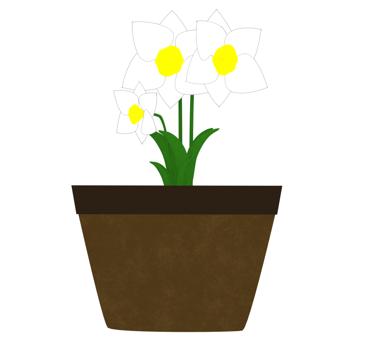 植木鉢で咲く水仙の花のイラスト
