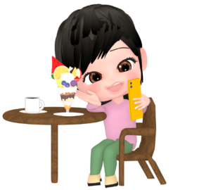 食べ物と自撮りをする女性のイラスト