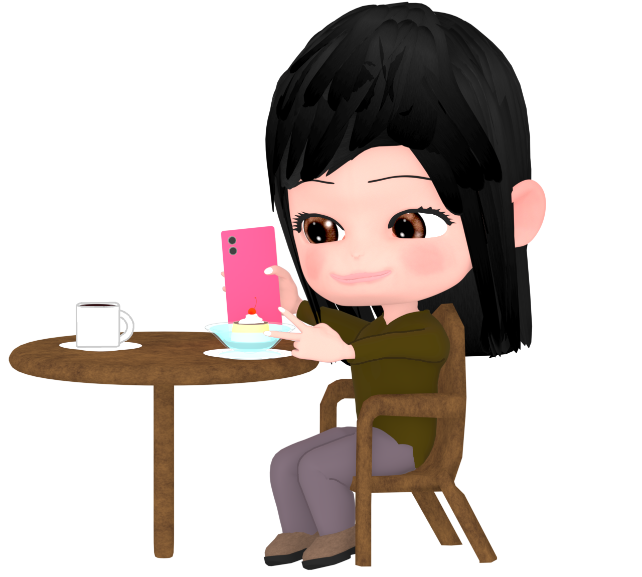 食べ物をスマホで撮る女性のイラスト