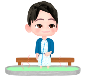 足湯でリラックスをする男性のイラスト