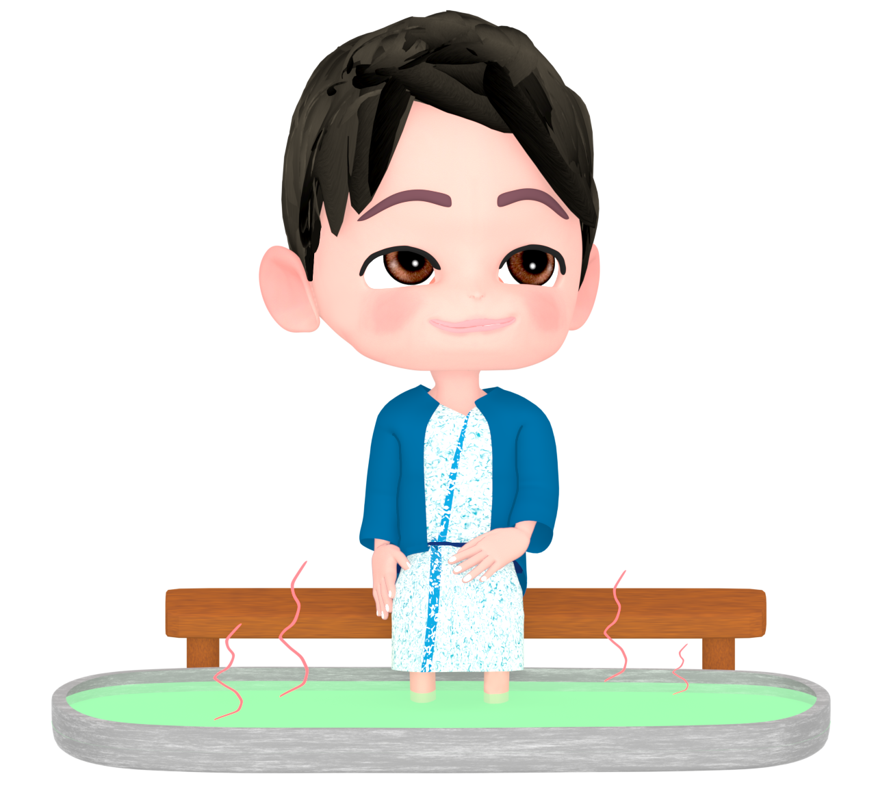 足湯でリラックスをする男性のイラスト