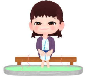 足湯に入る女性のイラスト